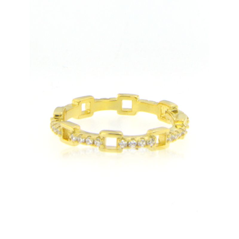 Anello Fedina Con Zirconi e Piccoli Quadratini Charlotte - Anello Donna Oro Placcato 18K