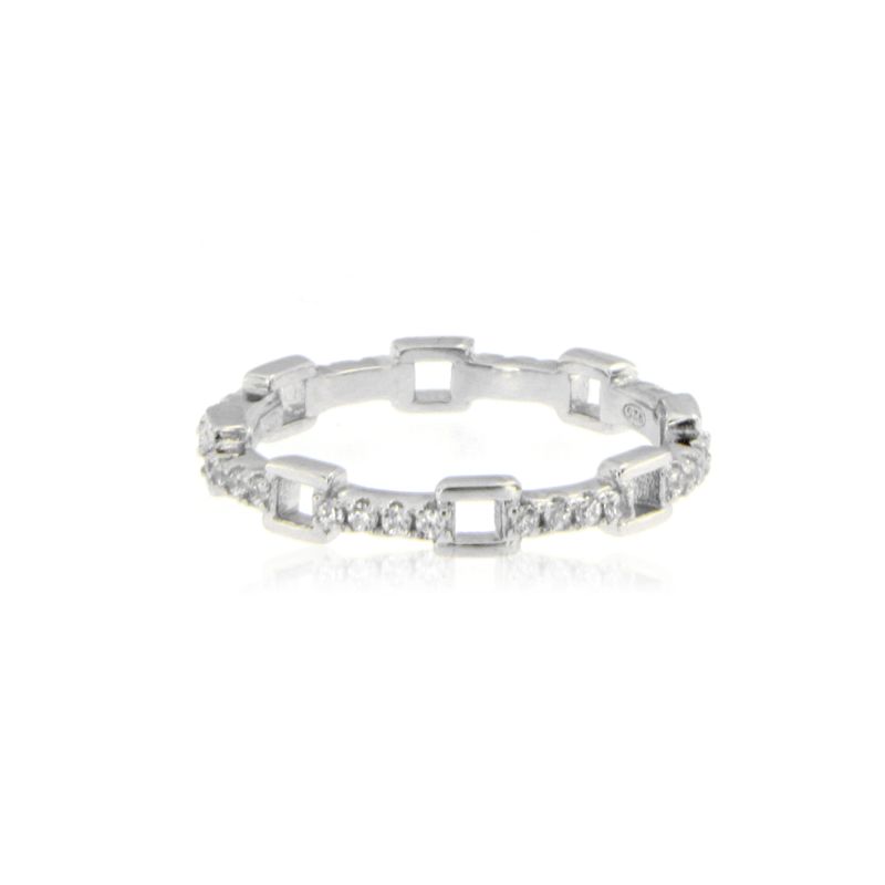 Anello Fedina Con Zirconi e Piccoli Quadratini Charlotte - Anello Donna Argento 925 E Zirconi