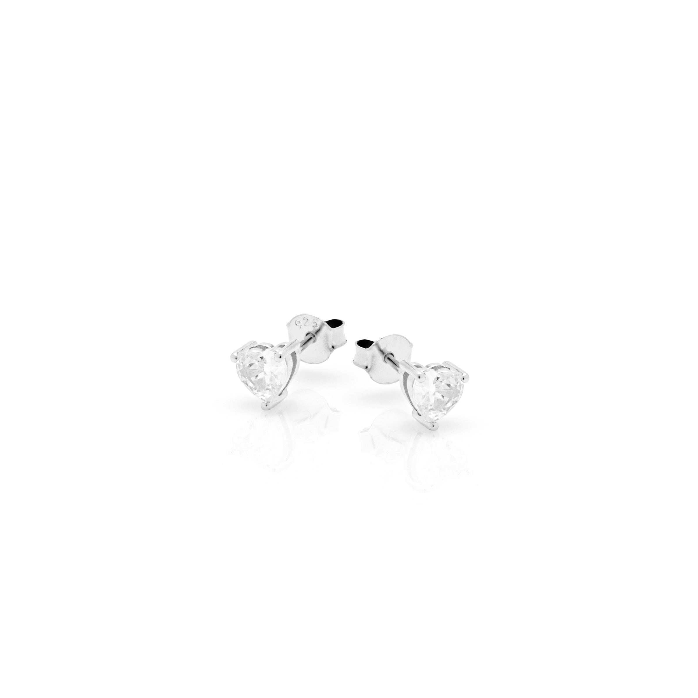 Orecchini A Lobo 4mm Zircone Bianco Cuore Daisy- Orecchini Donna Argento 925