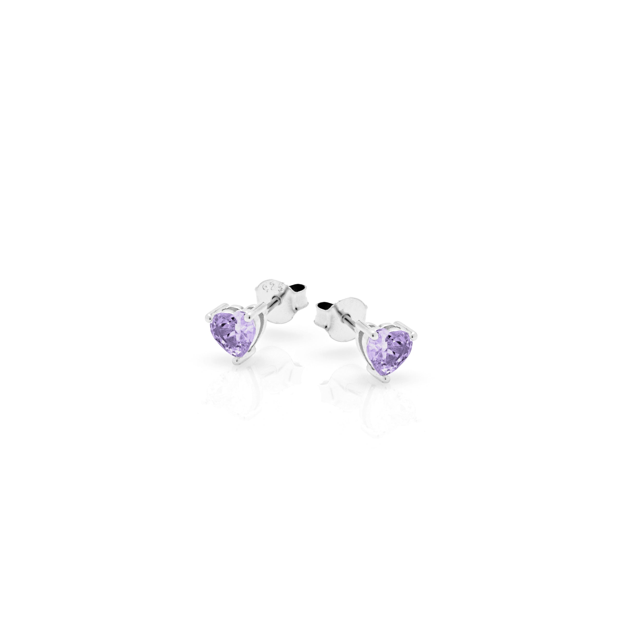 Orecchini A Lobo 5mm Zircone Cuore Ametista Daisy - Orecchini Donna Argento 925