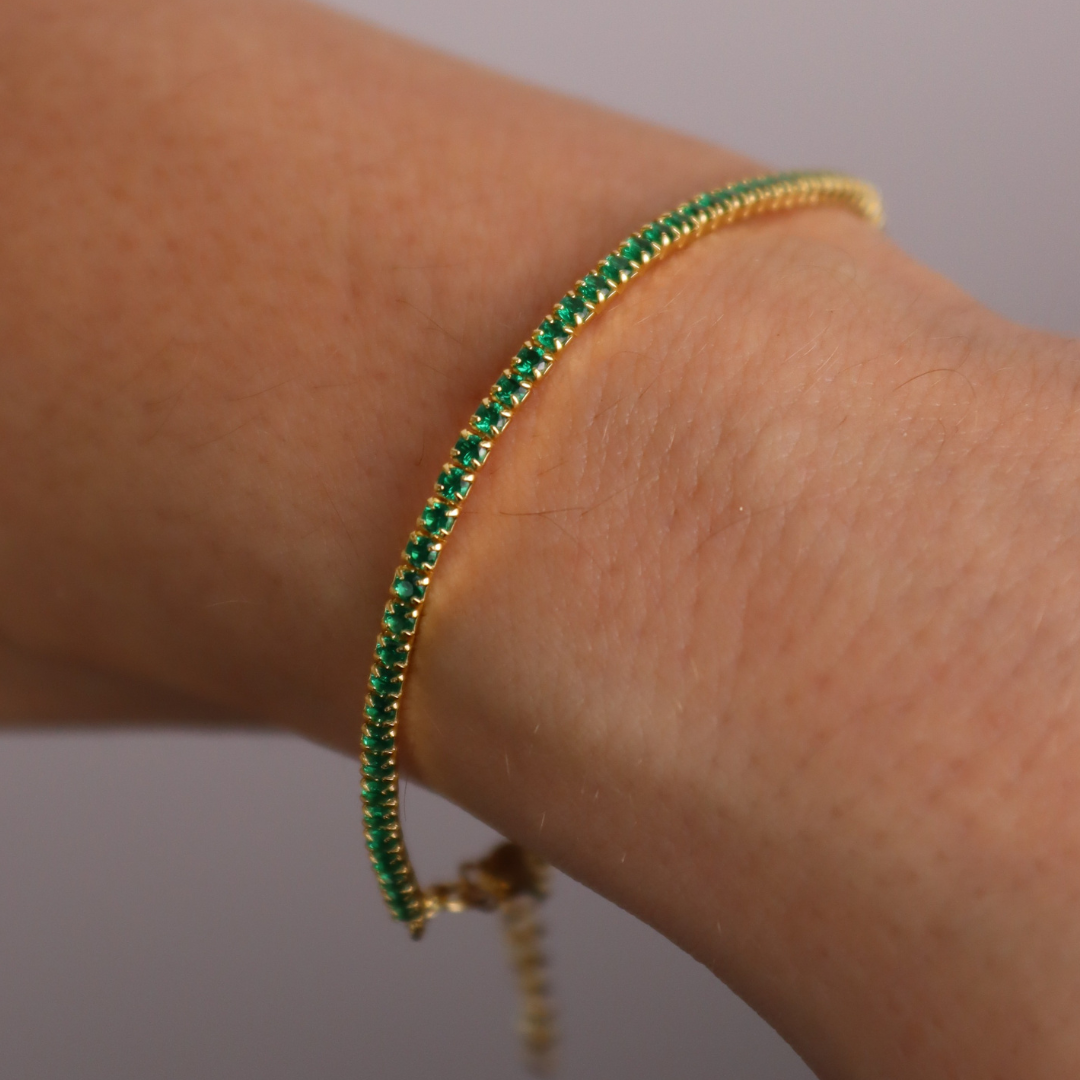 Braccialetto Tennis Verde Smeraldo Elide - Bracciale Oro Placcato 18K