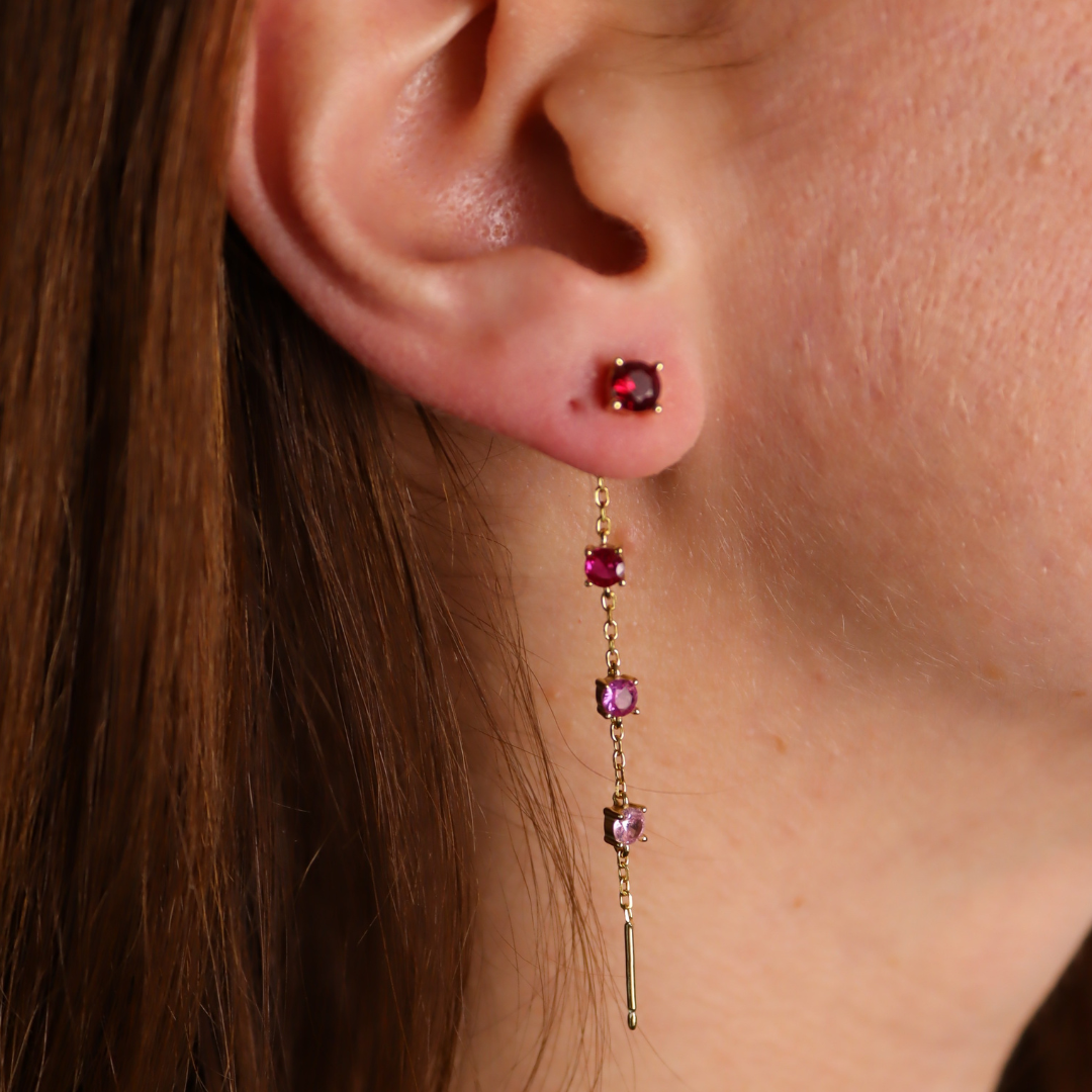 Orecchino Mono Punto Luce Fucsia Degradè - Orecchino Donna Argento 925 Placcato Oro 18K