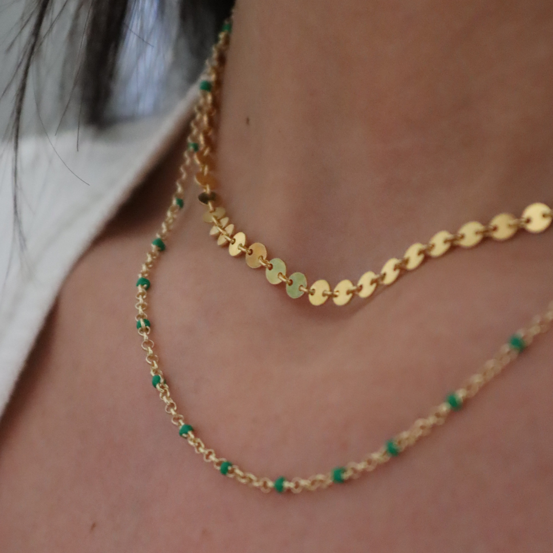 Collana Perline Colorate Verde Gemma - Collanina Donna Oro Placcato18K