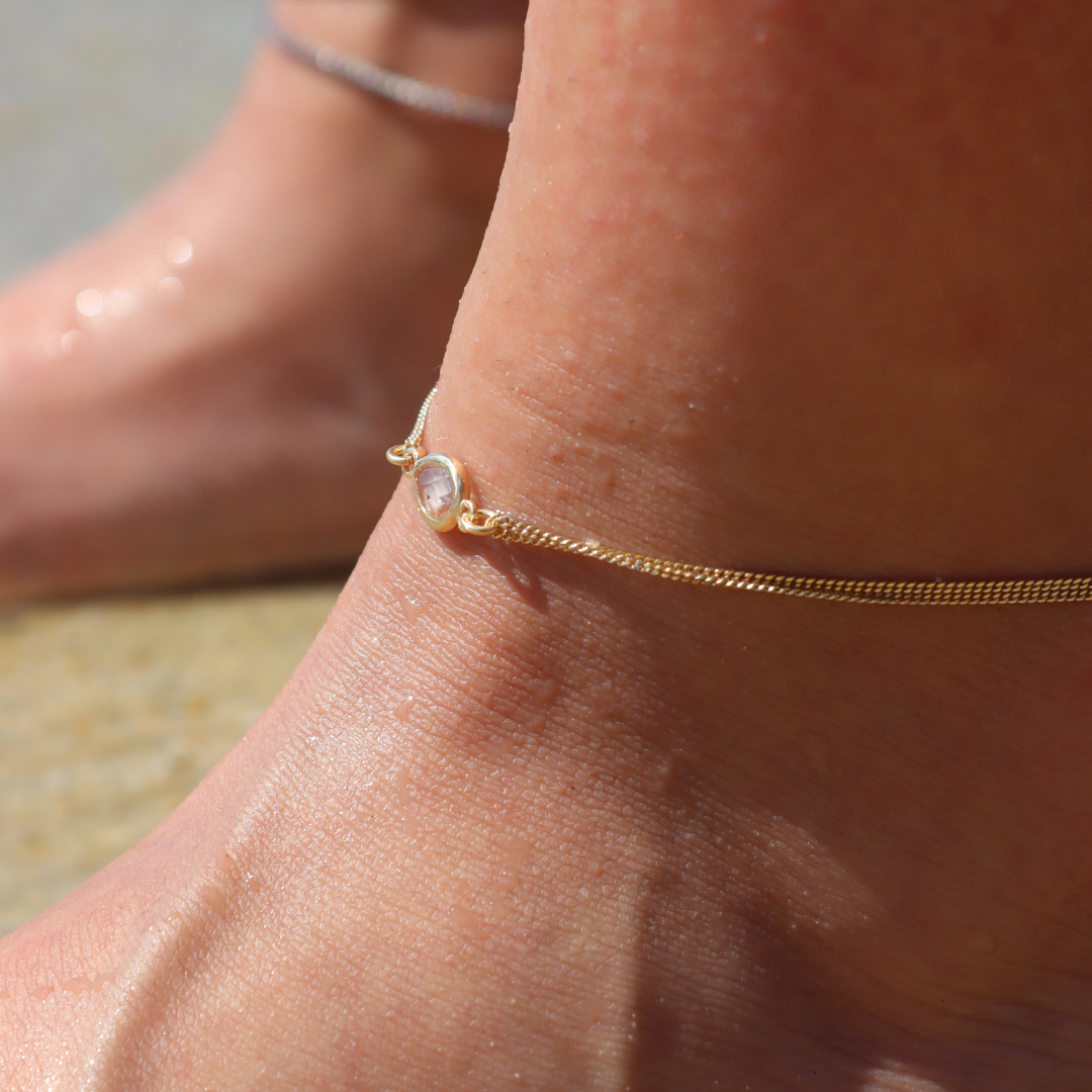 Cavigliera Doppio Filo Con Zircone Goccia - Cavigliera Donna Oro Placcato 18K