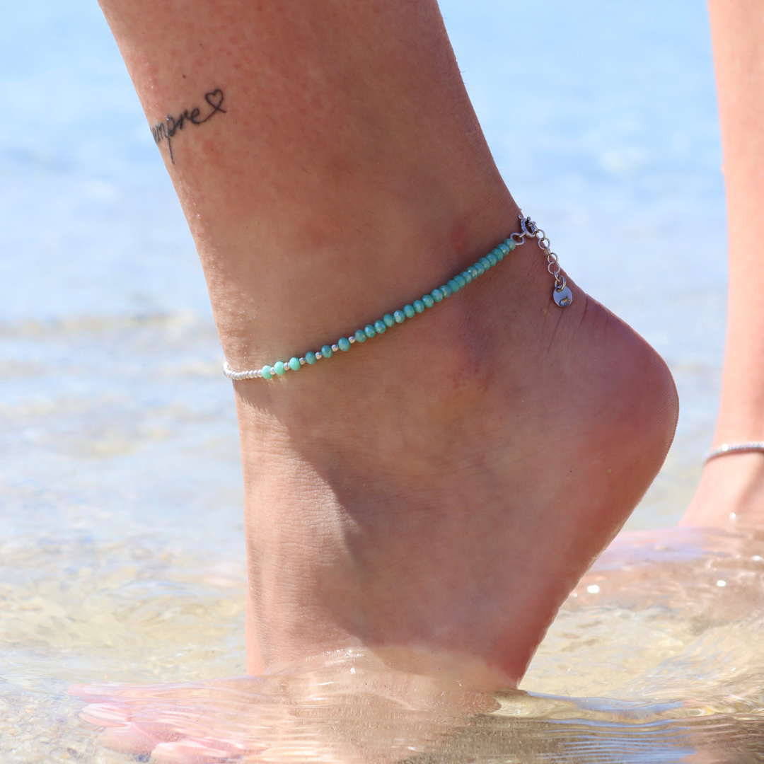 Cavigliera Pallini Oro E Cristalli Verde Acqua Beatrice - Cavigliera Donna Argento 925