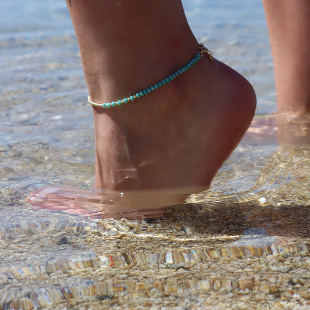 Cavigliera Pallini Oro E Cristalli Verde Acqua Beatrice - Cavigliera Donna Oro Placcato 18K