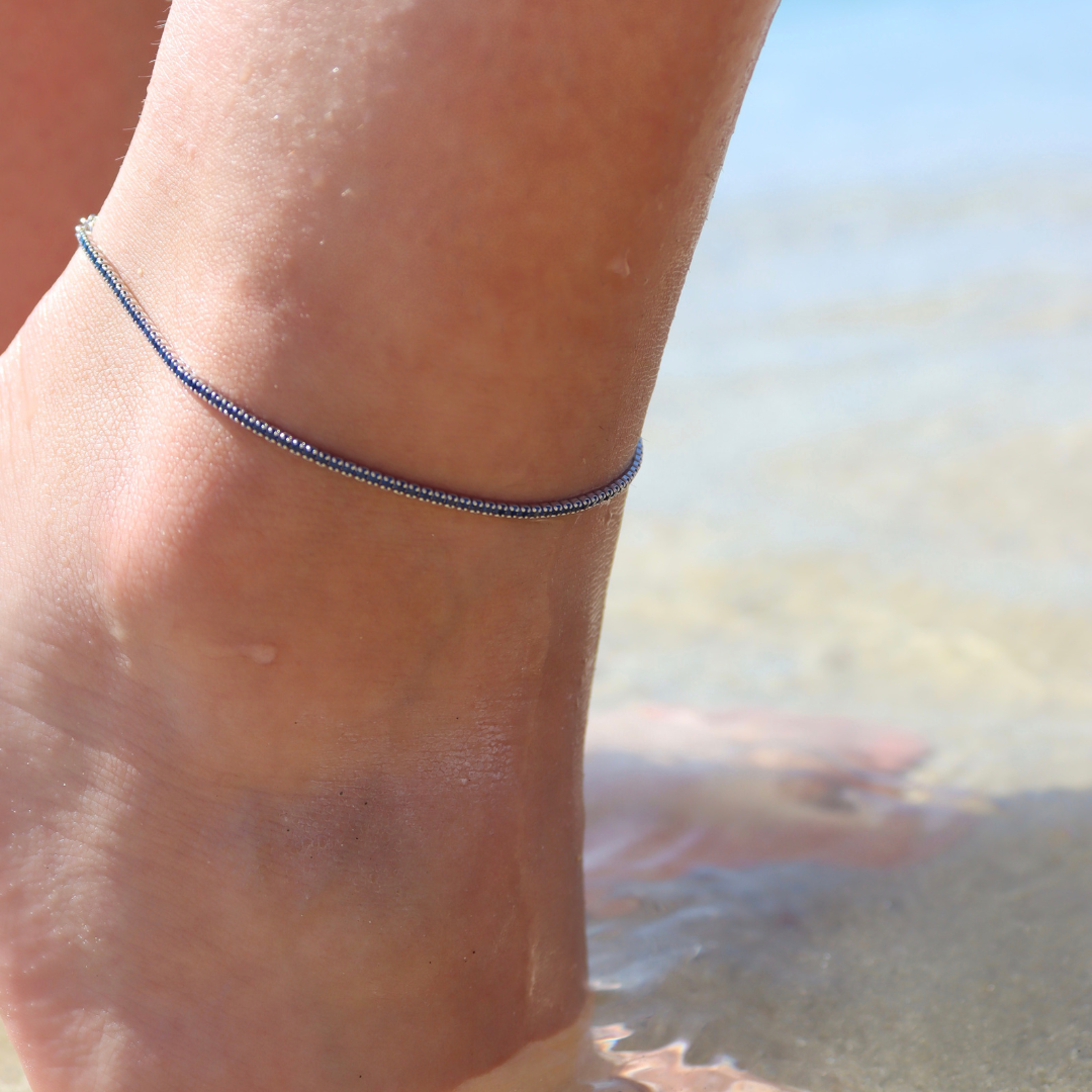 Cavigliera Tennis Zirconi Blu - Cavigliera Donna Argento 925