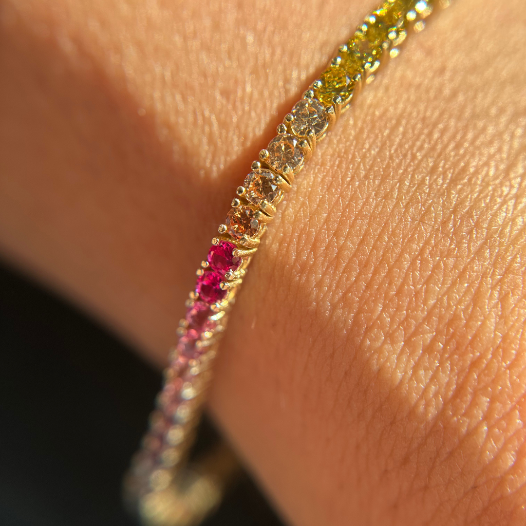 Braccialetto Tennis Multicolor 2,5 mm Becky - Bracciale Donna Argento Placcato Oro