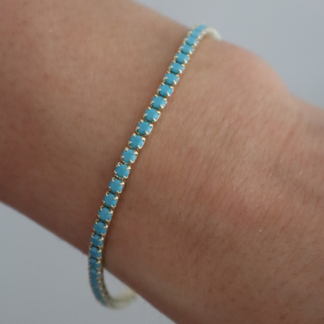 Braccialetto Tennis 1,75 mm Gaia - Bracciale Donna Placcato Oro 18K E Zirconi Turchese