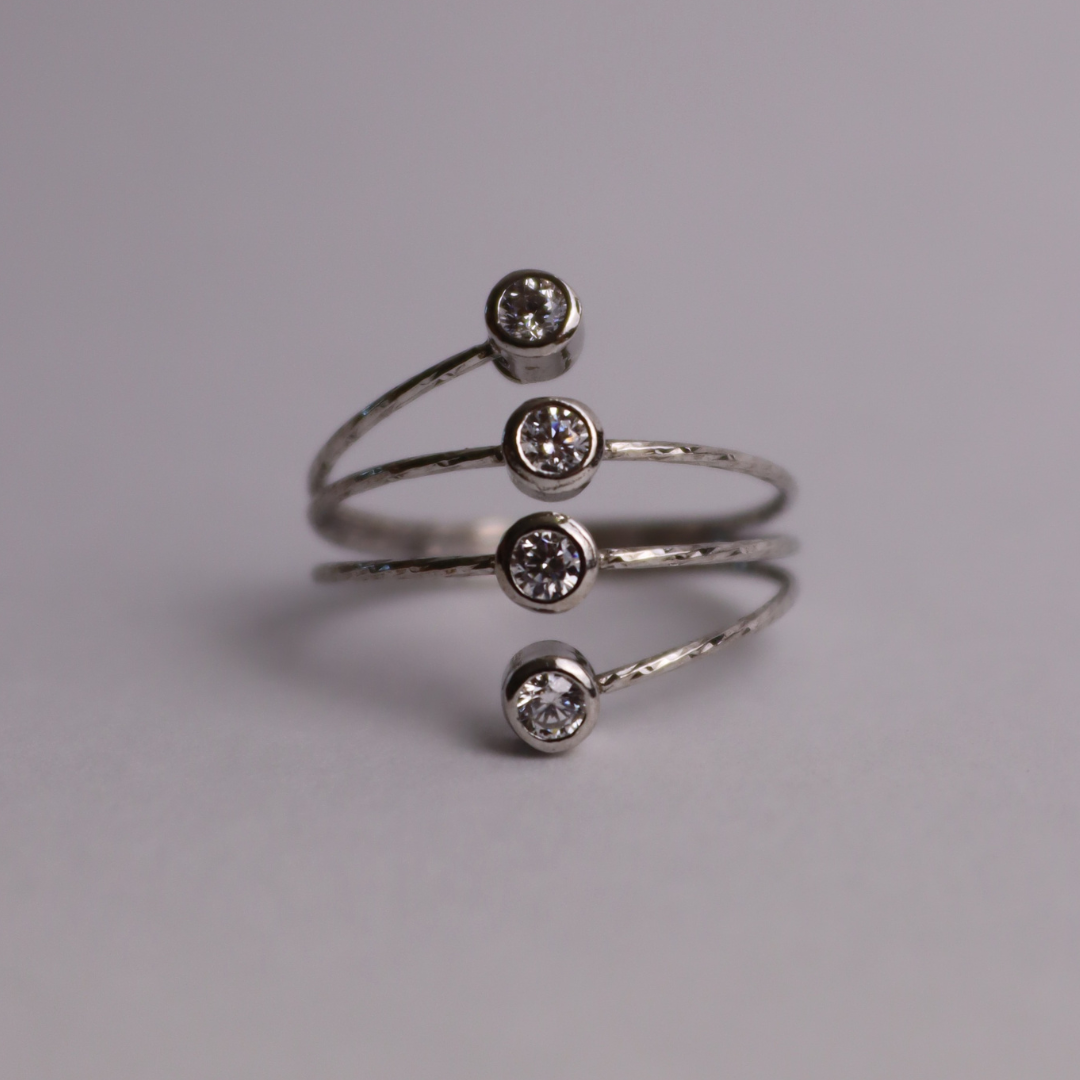 Anello a Spirale Regolabile 4 Zirconi - Anello Donna Argento 925