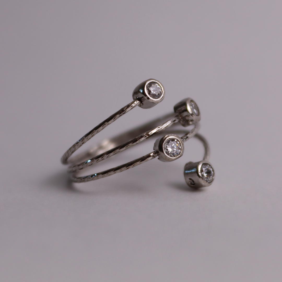Anello a Spirale Regolabile 4 Zirconi - Anello Donna Argento 925