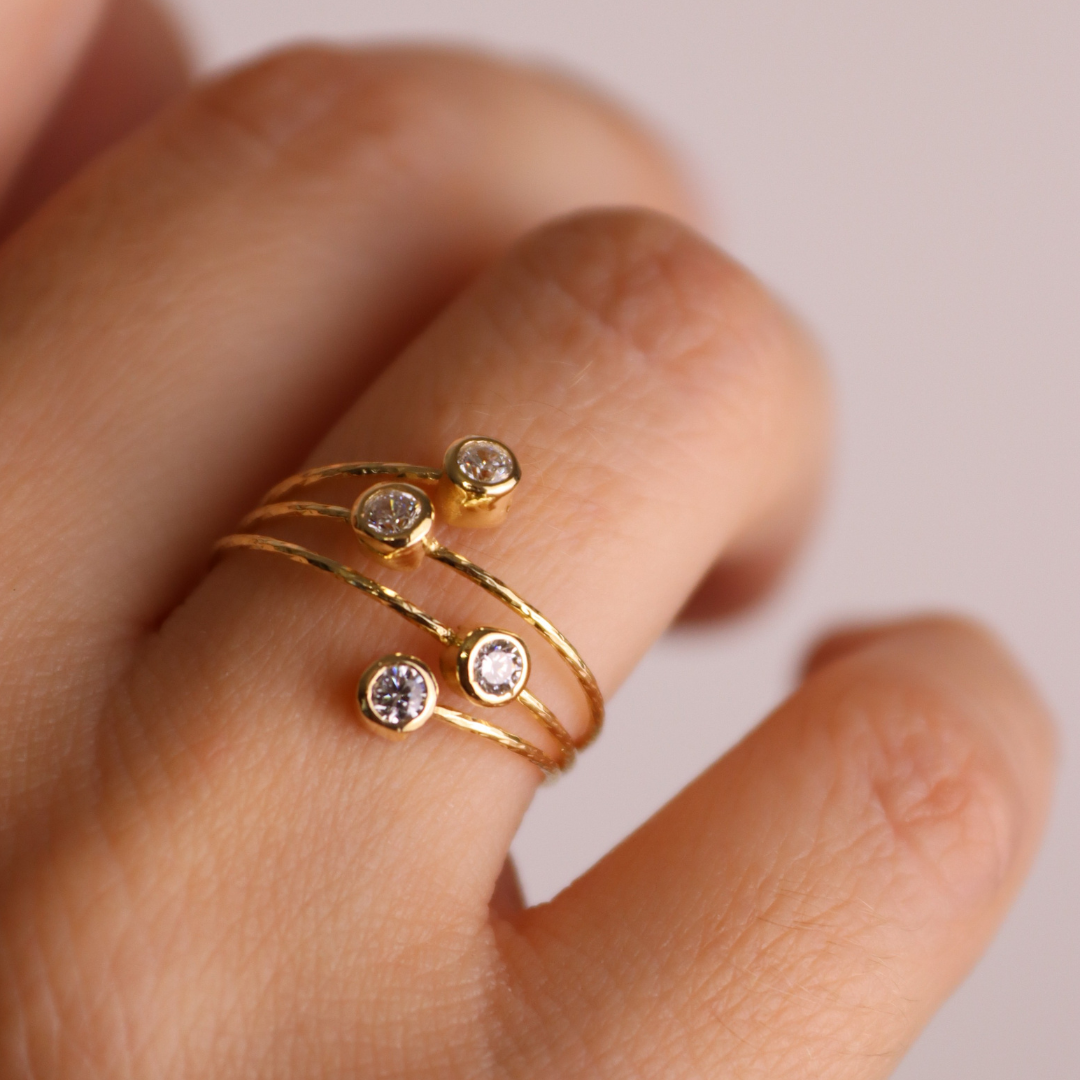 Anello a Spirale Regolabile 4 Zirconi - Anello Donna Argento 925