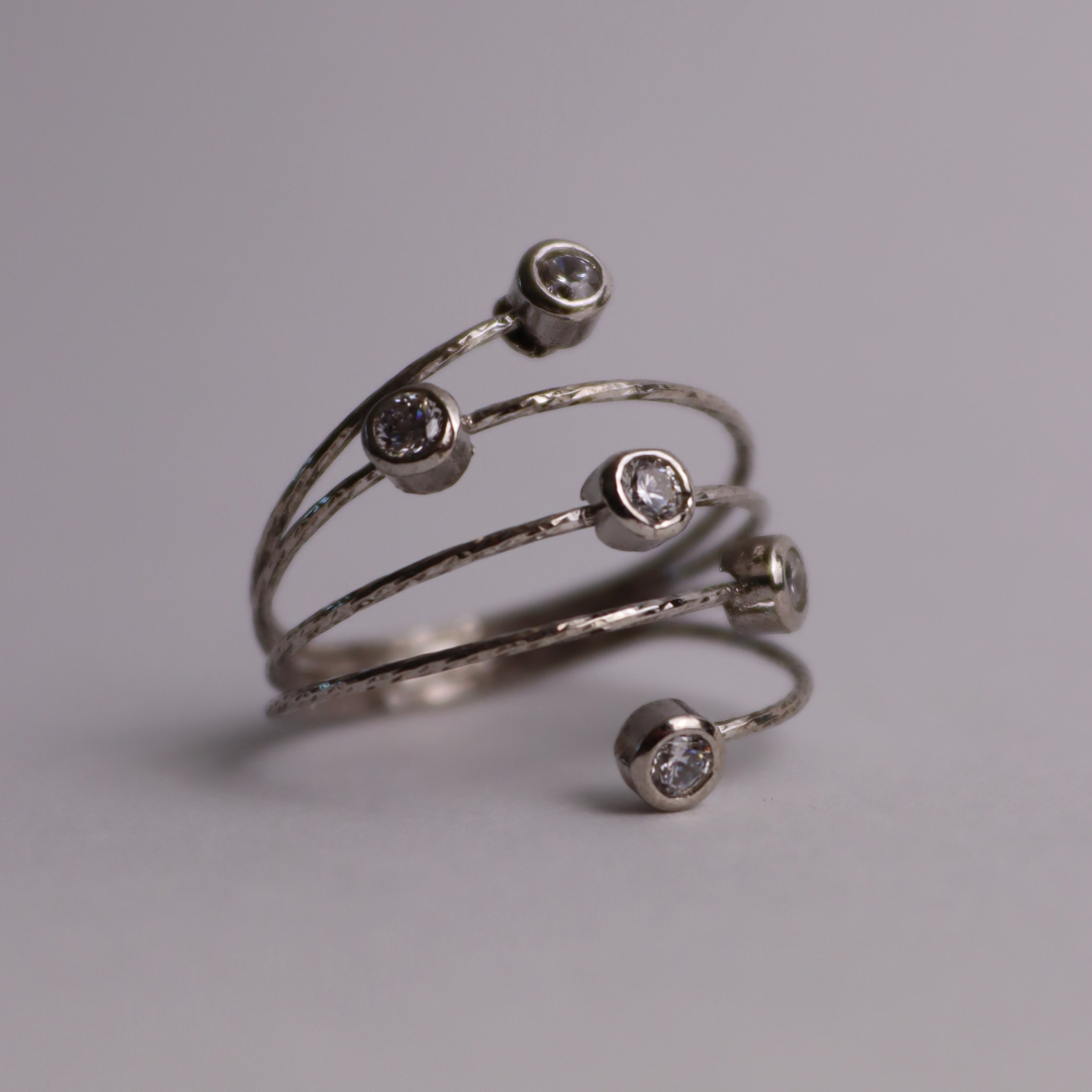 Anello a Spirale Regolabile 5 Zirconi - Anello Donna Argento 925