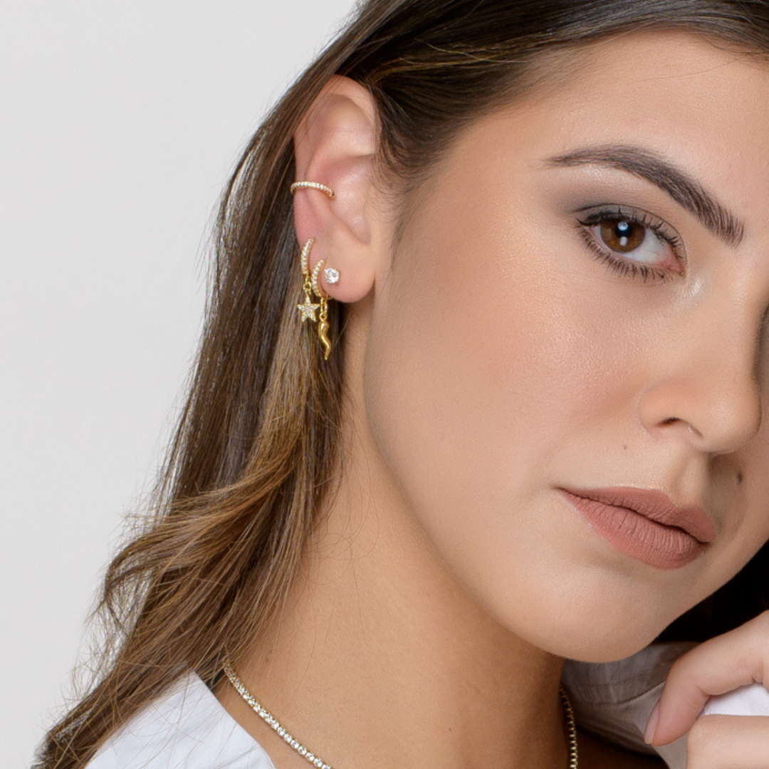 Ear Cuff con Zirconi Bianchi A Giro Bianchi Olivia - Ear Cuff Donna Oro Rosa Placcato 18K