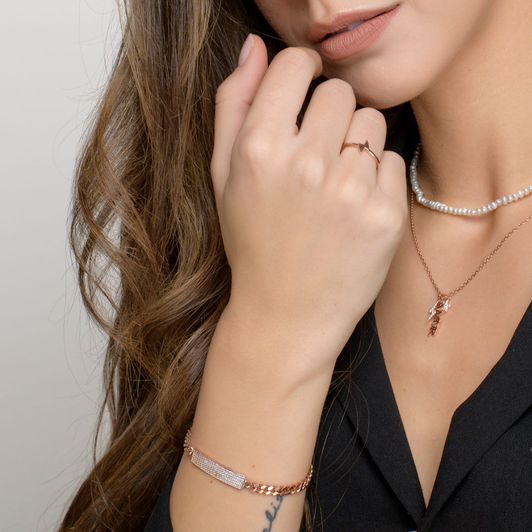 Bracciale Groumette Con Targa Zoe - Bracciale Donna Placcato Oro Rosa