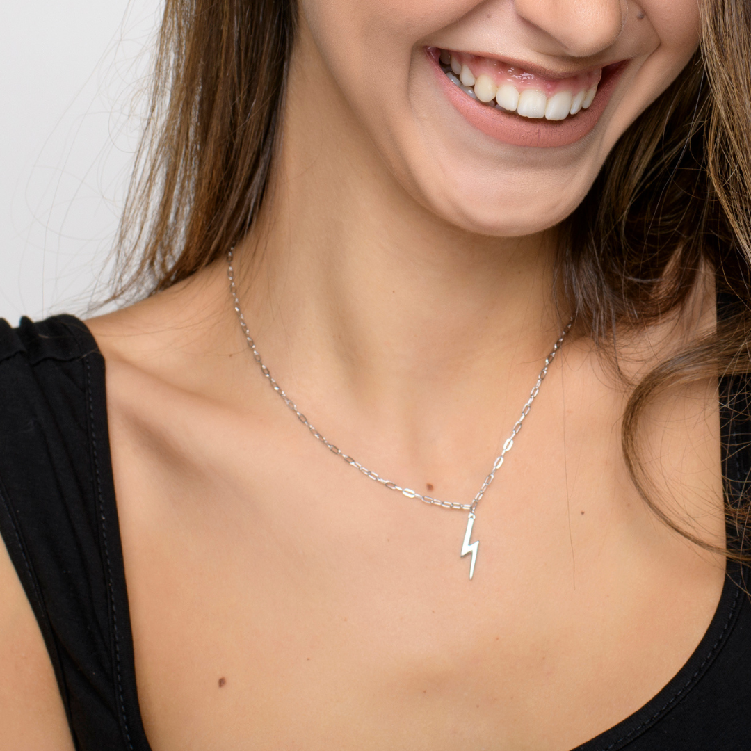 Collanina Maglia Rettangolare Pendente Fulmine Althea - Collana Donna Argento 925