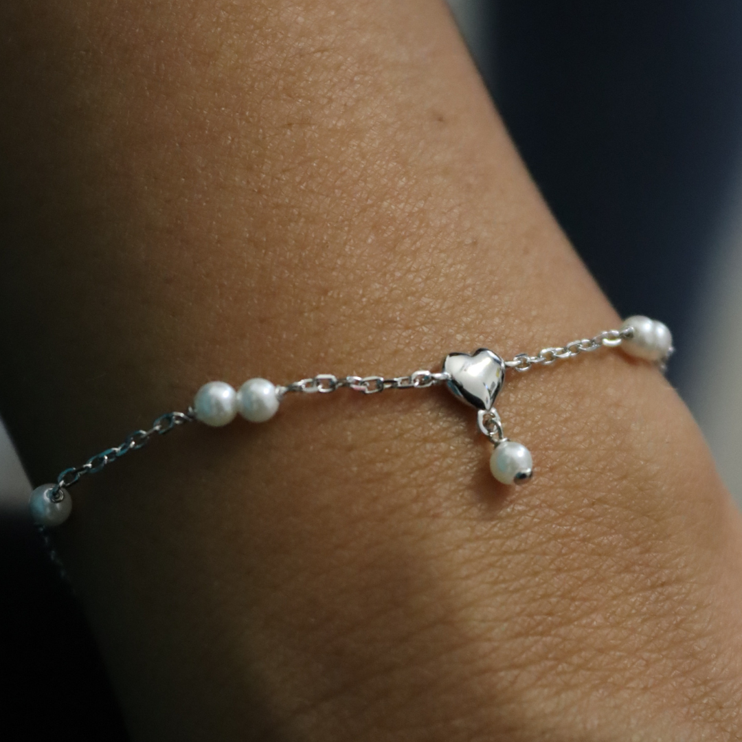 Braccialetto Con Perle e Cuore Monica - Bracciale Donna Argento 925