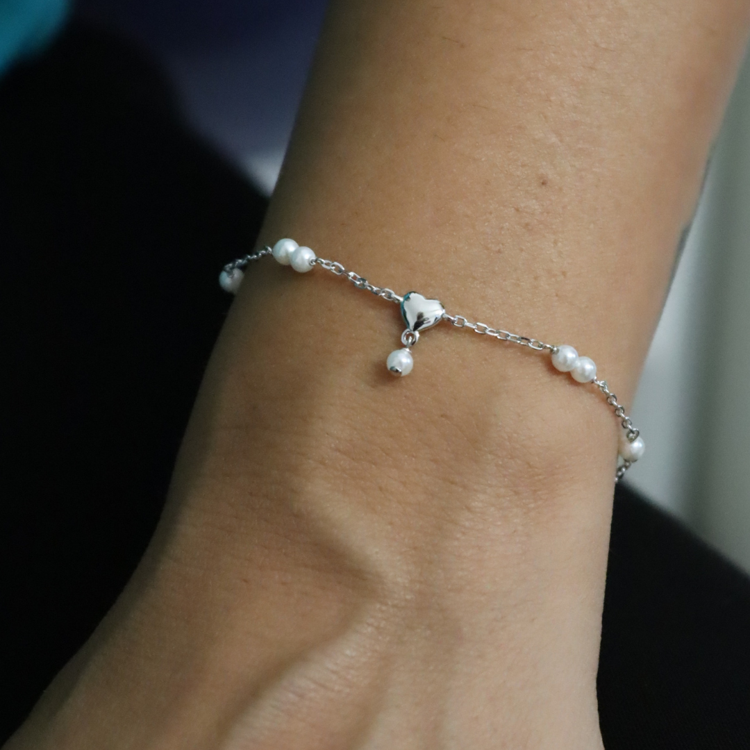 Braccialetto Con Perle e Cuore Monica - Bracciale Donna Argento 925