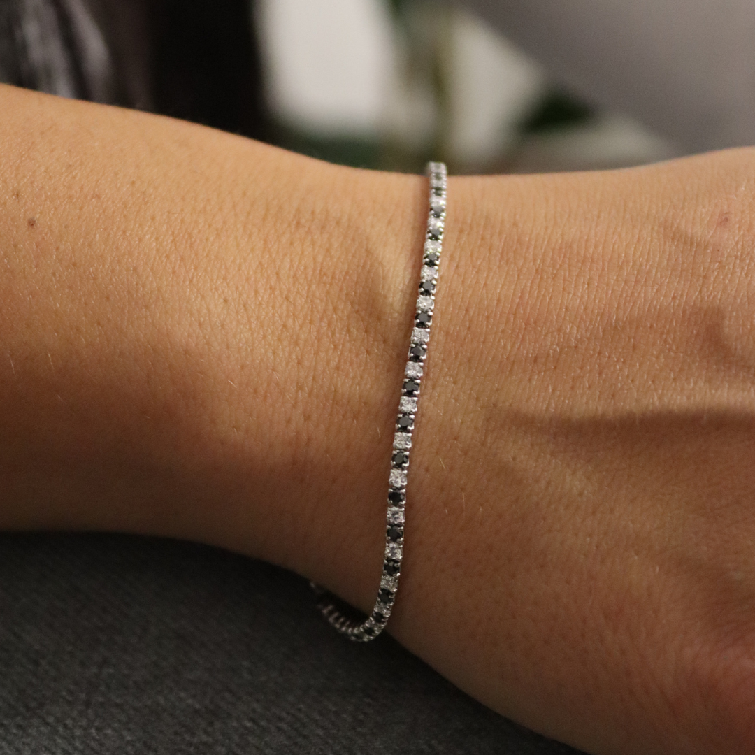 Braccialetto Tennis Zirconi Neri E Bianchi Elide - Bracciale Donna Argento 925