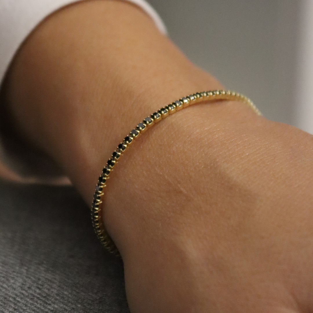 Braccialetto Tennis Zirconi Neri Elide - Bracciale Donna Argento 925 Oro Placcato 18KT