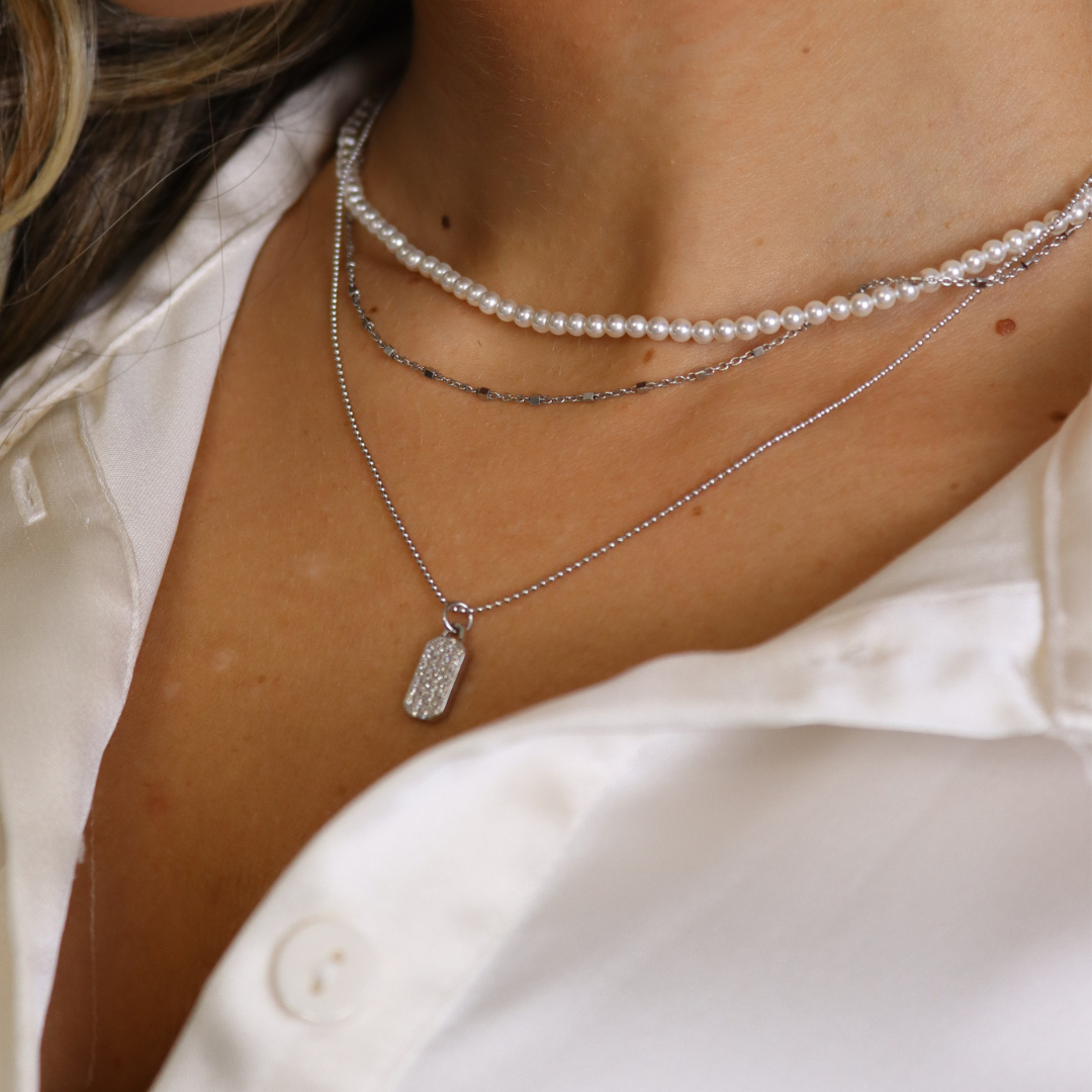 Collana Con Piastrina Militare di Zirconi Annalisa - Collanina Donna Argento 925
