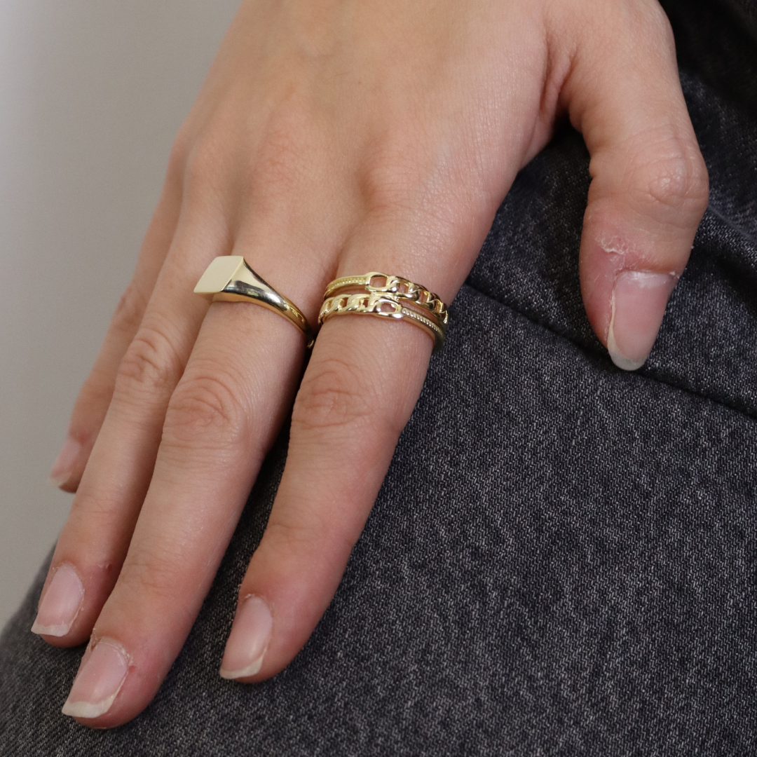 Anello Sigillo Quadrato - Anello Donna Oro Placcato 18K