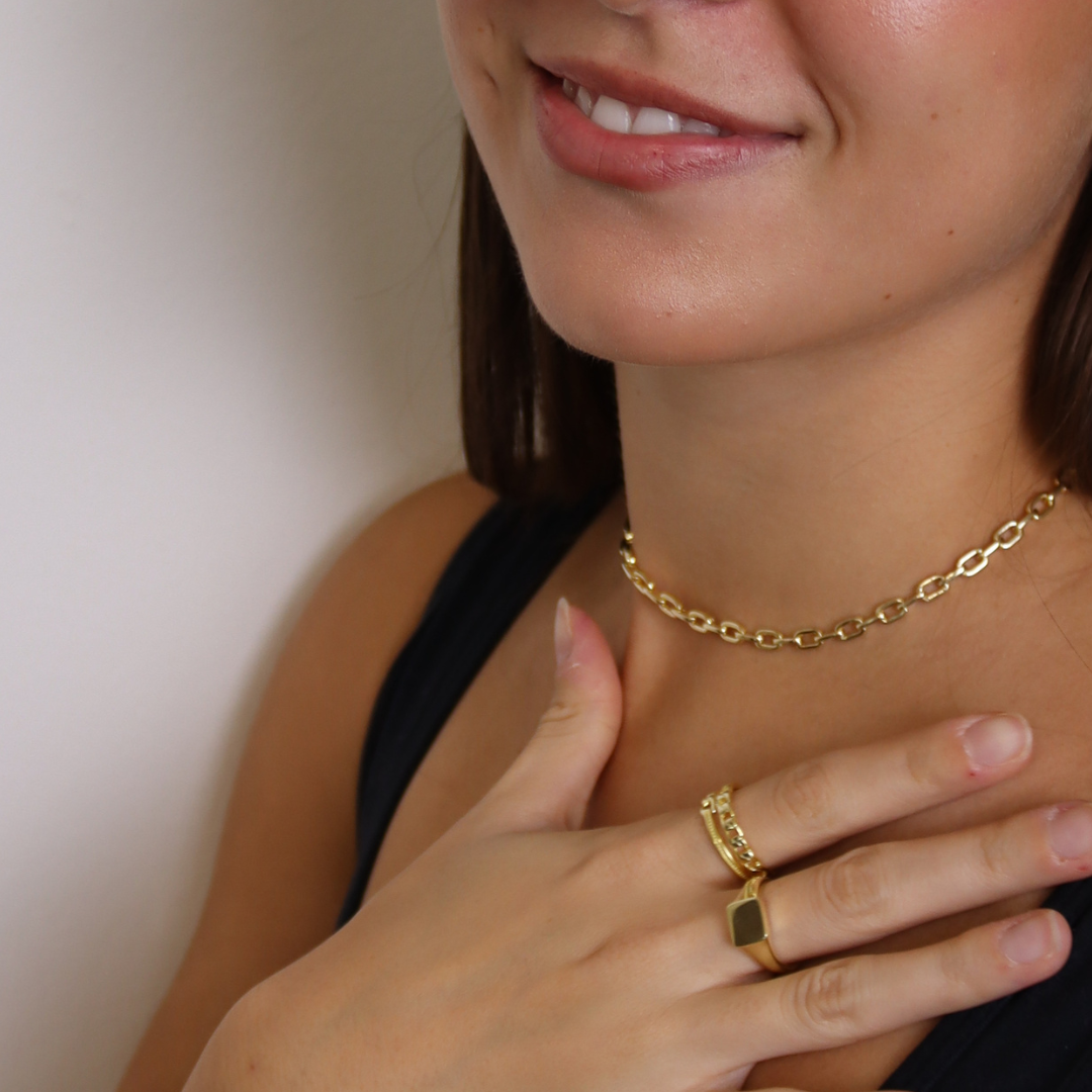 Anello Sigillo Quadrato - Anello Donna Oro Placcato 18K