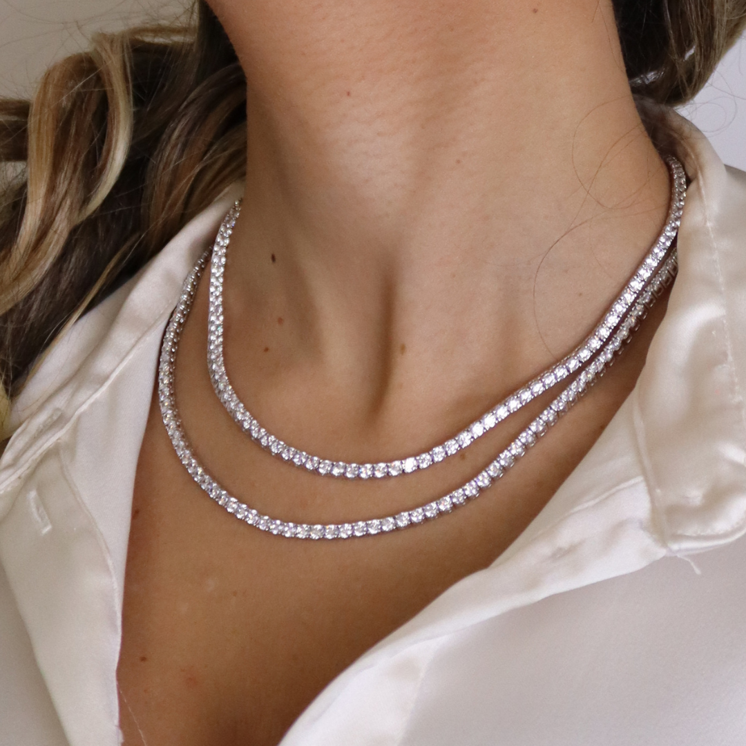 Collana Tennis Zirconi Bianchi 2 mm - Collana Donna Argento 925