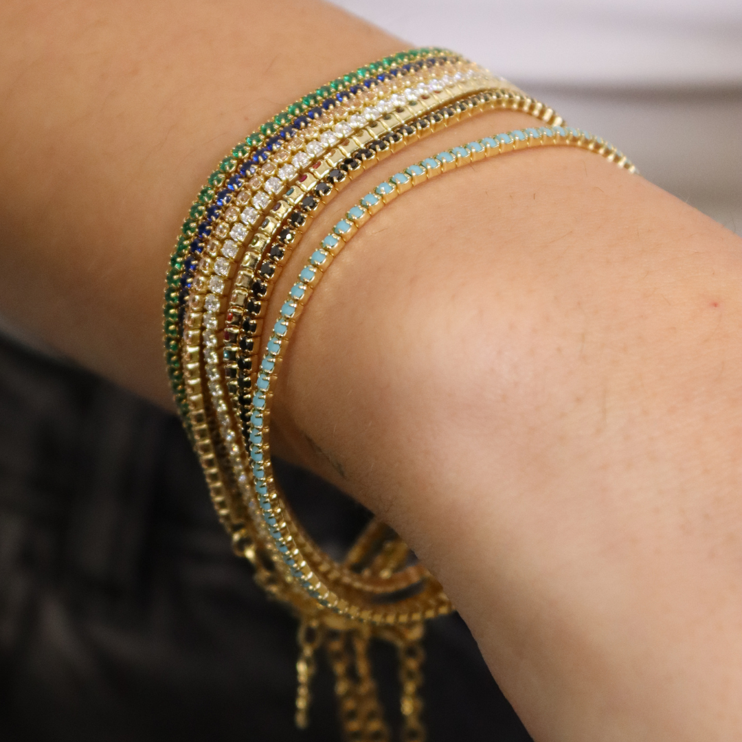 Braccialetto Tennis Elide - Bracciale Donna Placcato Oro E Zirconi Turchesi
