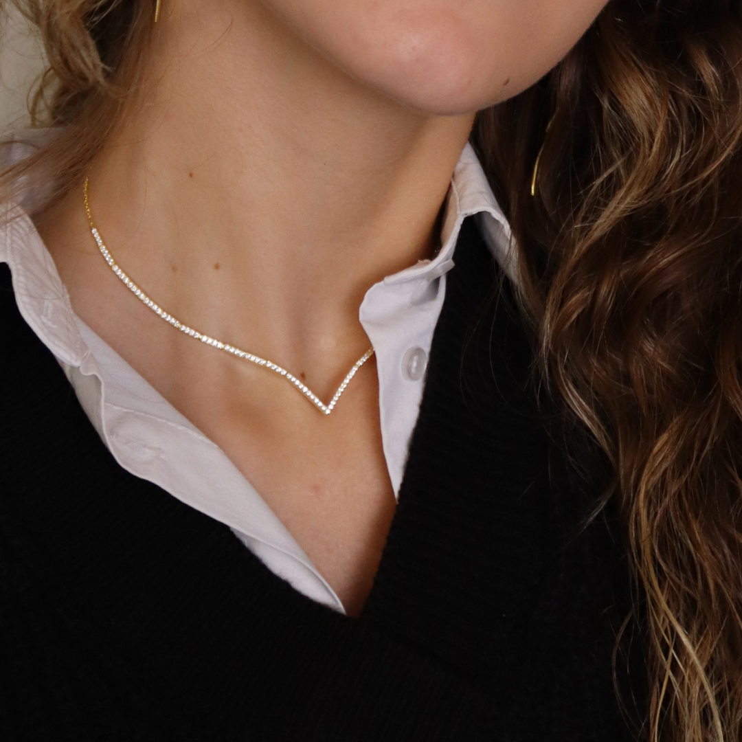 Collana Tennis V - Collana Donna Argento 925