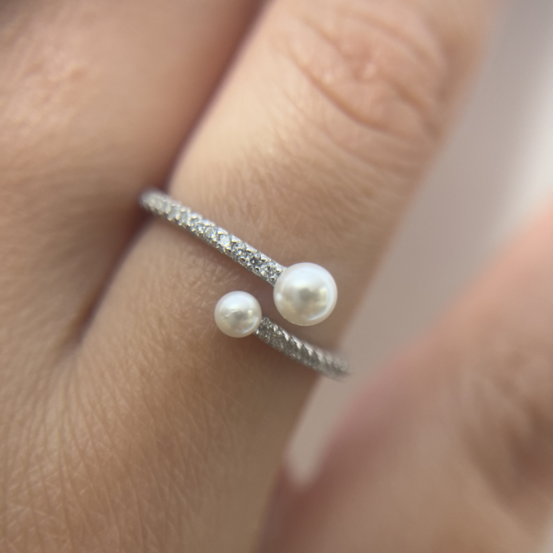 Anello Regolabile Perle e Zirconi - Anello Donna Argento 925