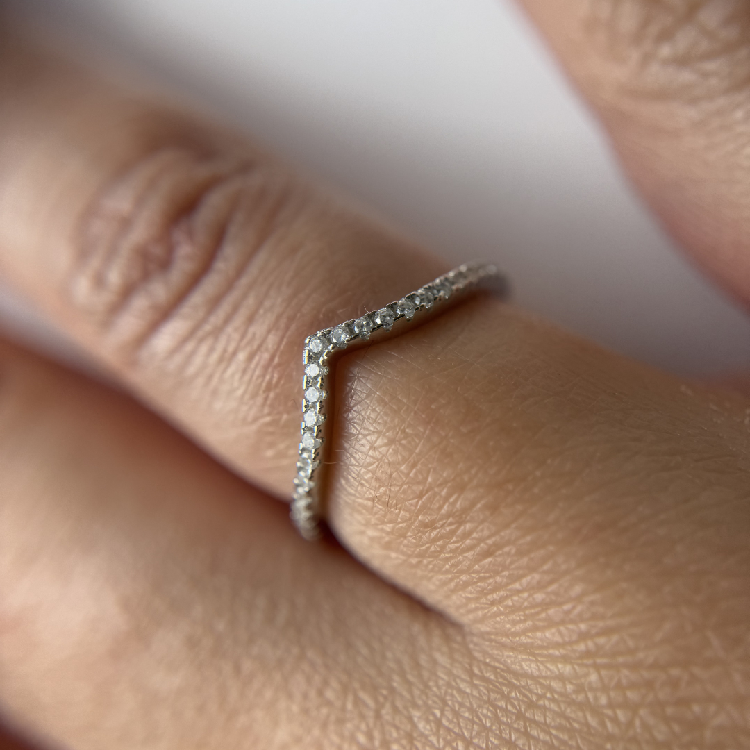 Anello a V Safiria Con Zirconi - Anello Donna Argento 925