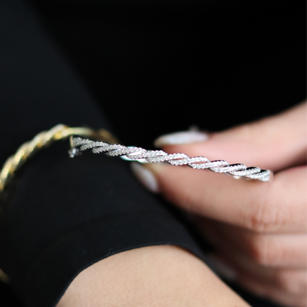 Braccialetto Rigido Intrecciato- Bracciale Donna Argento 925