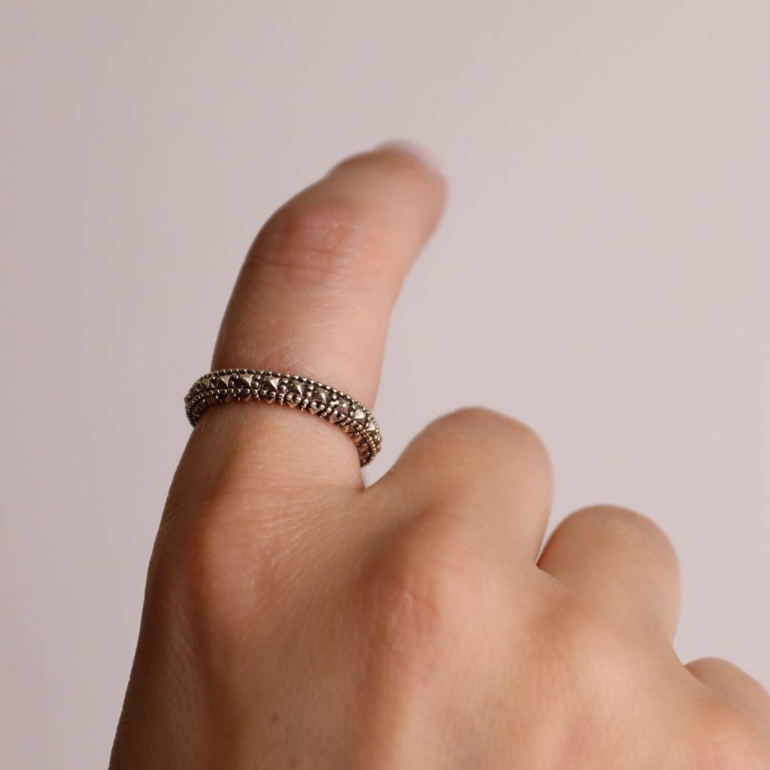 Anello Fedina Puntinata Con Borchie Bice - Anello Donna Argento 925