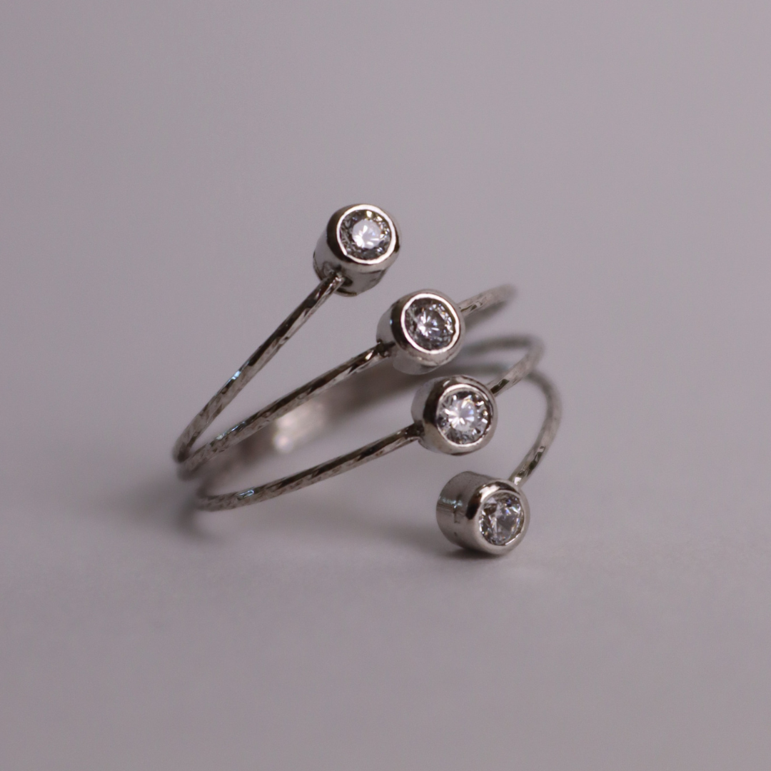 Anello a Spirale Regolabile 4 Zirconi - Anello Donna Argento 925