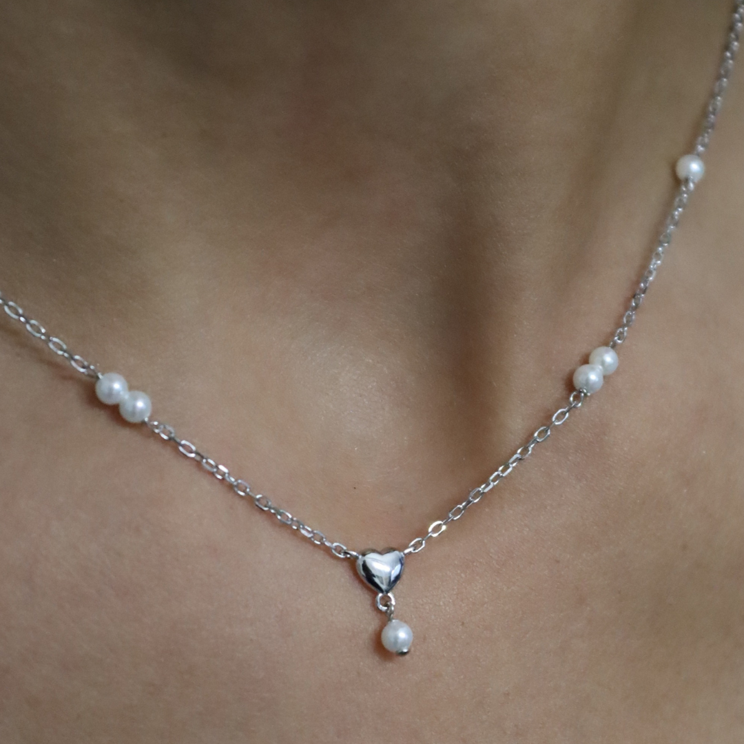 Collana Perle e Cuore Fiamma - Collana Donna Argento 925