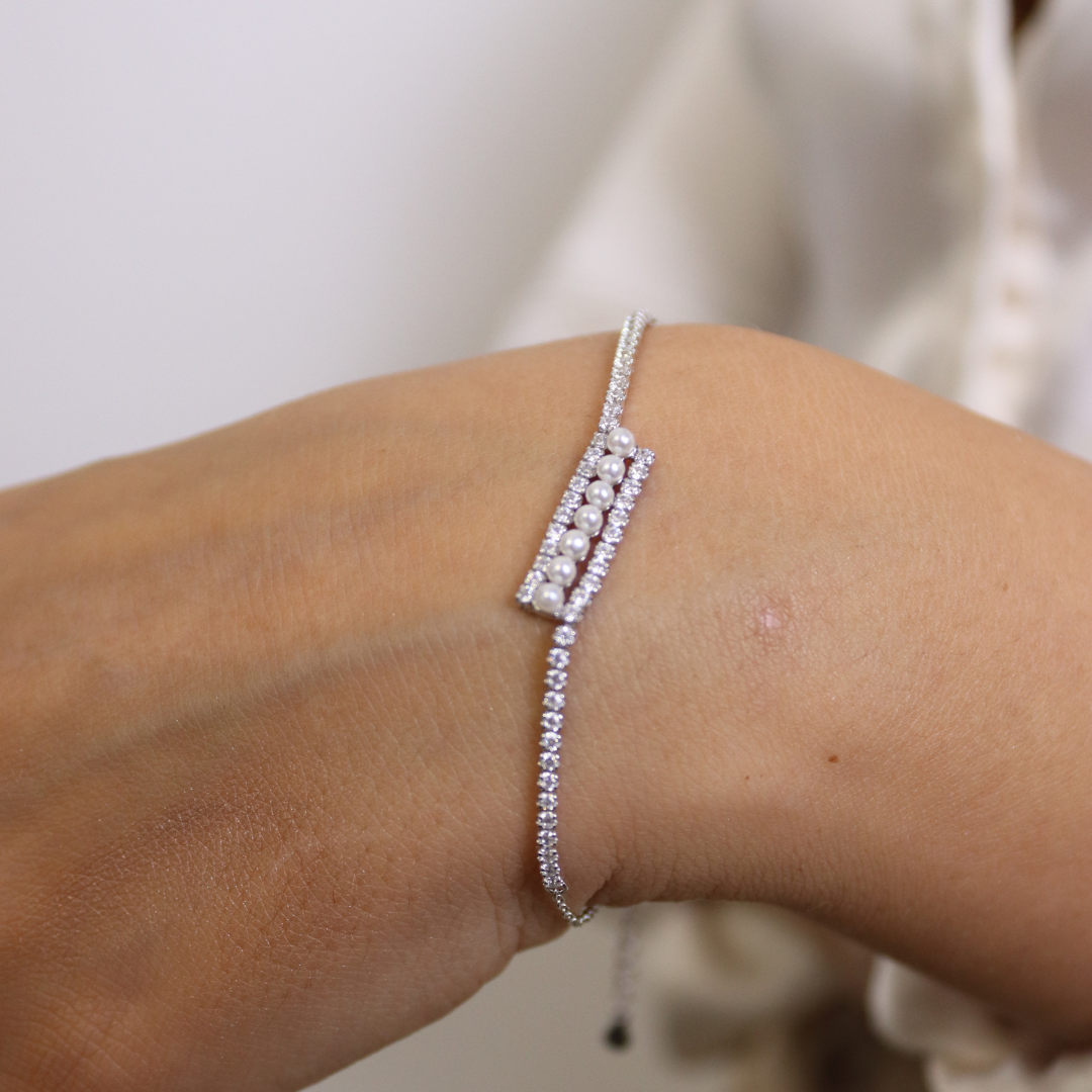 Bracciale Tennis con Perle - Bracciale Donna Argento 925