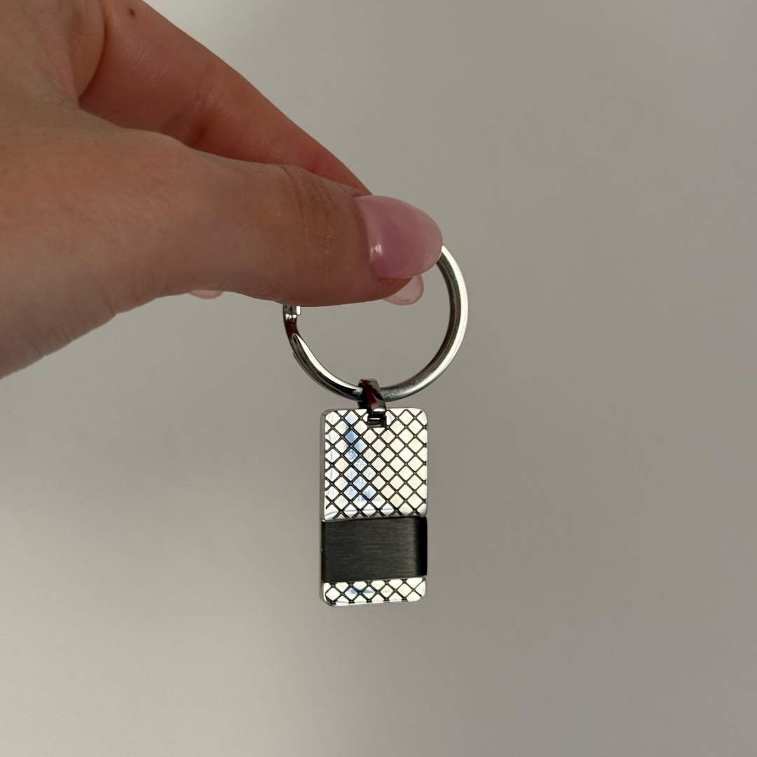 Portachiavi con Inserti Neri - Portachiavi Uomo Acciaio