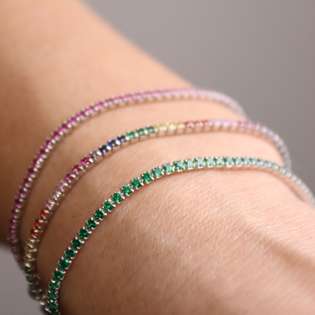 Braccialetto Tennis Verde Smeraldo Elide - Bracciale Donna Argento e Zirconi