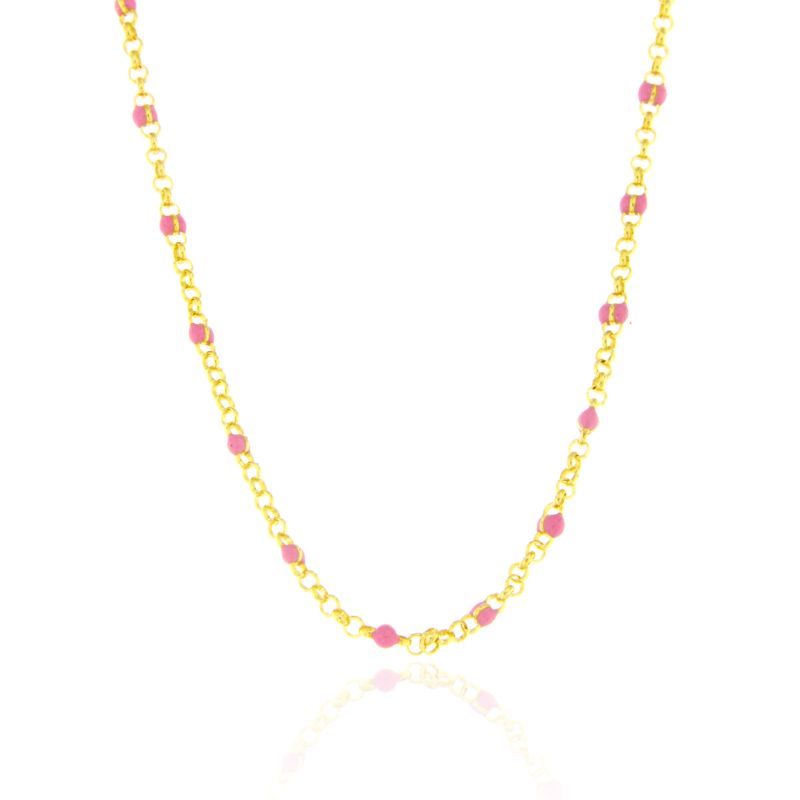 Collana Perline Colorate Rosa Gemma - Collanina Donna Oro Placcato18K