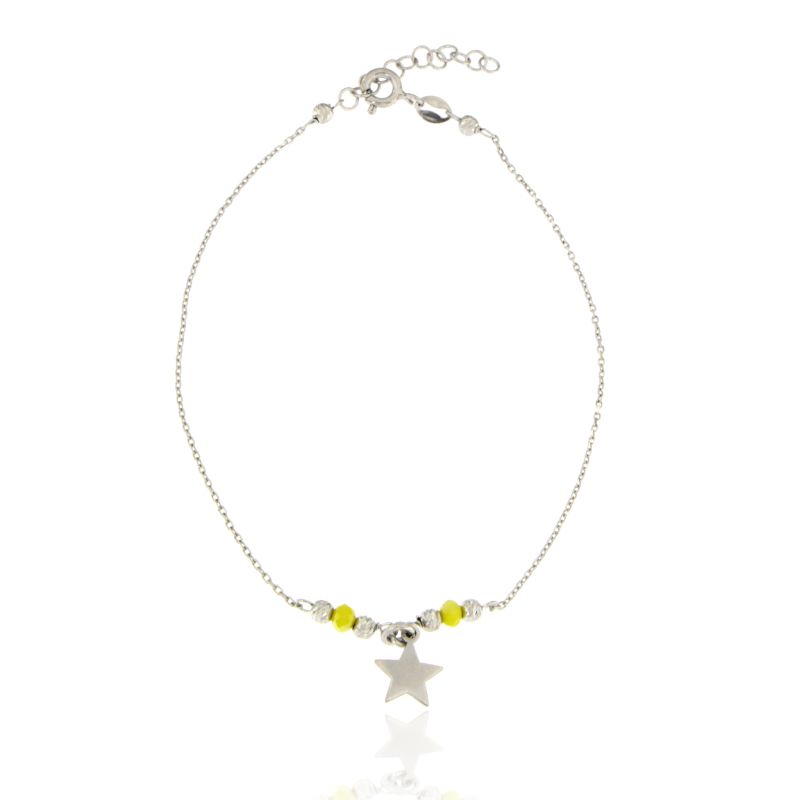 Cavigliera Stella E Pallini Gialli - Cavigliera Donna Argento 925