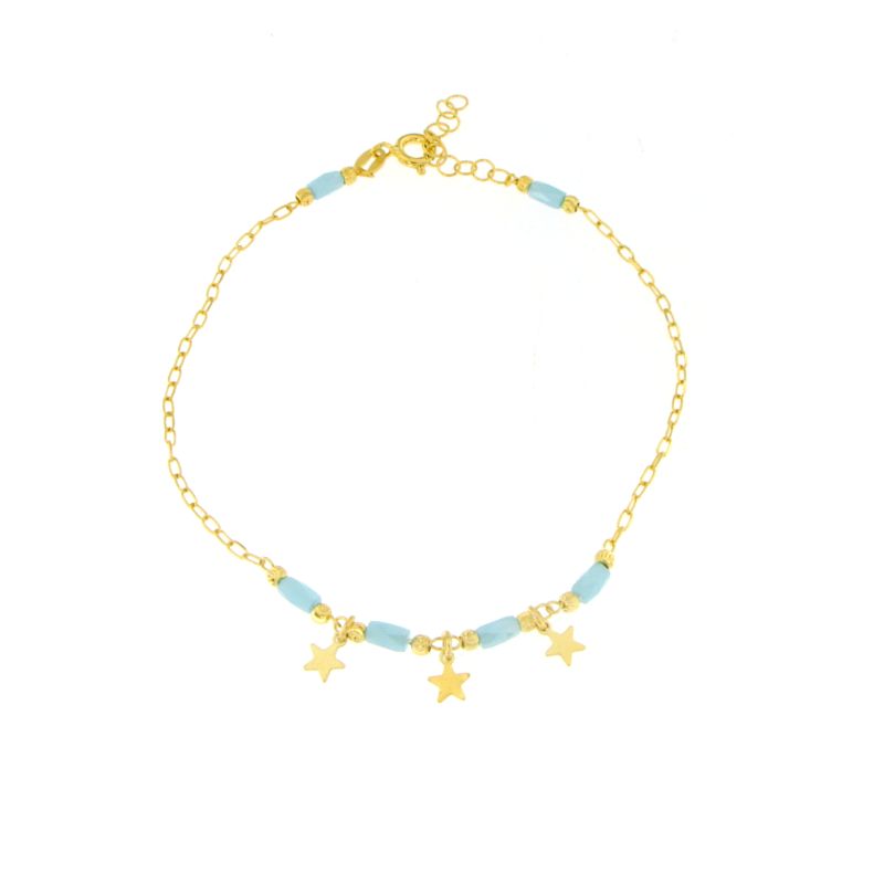 Cavigliera Con Stelle E Cristalli Acquamarina - Cavigliera Donna Oro Placcato 18K