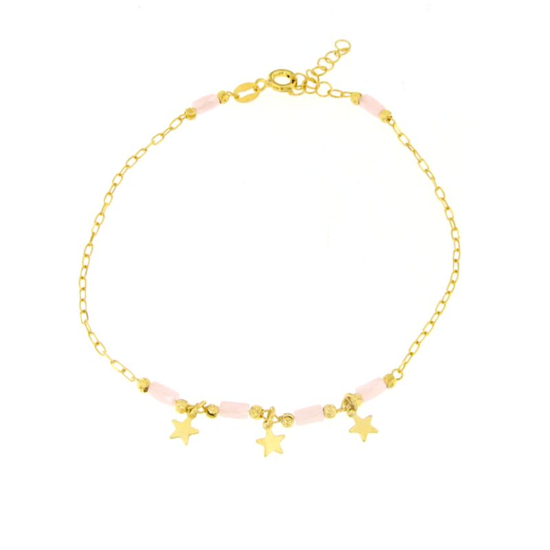 Cavigliera Con Stelle E Cristalli Rosa - Cavigliera Donna Oro Placcato 18K