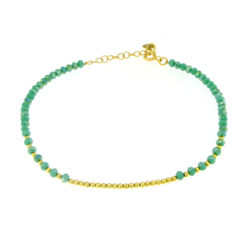 Cavigliera Pallini Oro E Cristalli Verde Acqua Beatrice - Cavigliera Donna Oro Placcato 18K