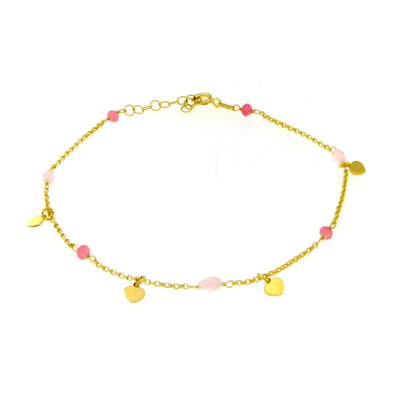 Cavigliera Cristalli Rosa E Cuori - Cavigliera Donna Oro Placcato 18K