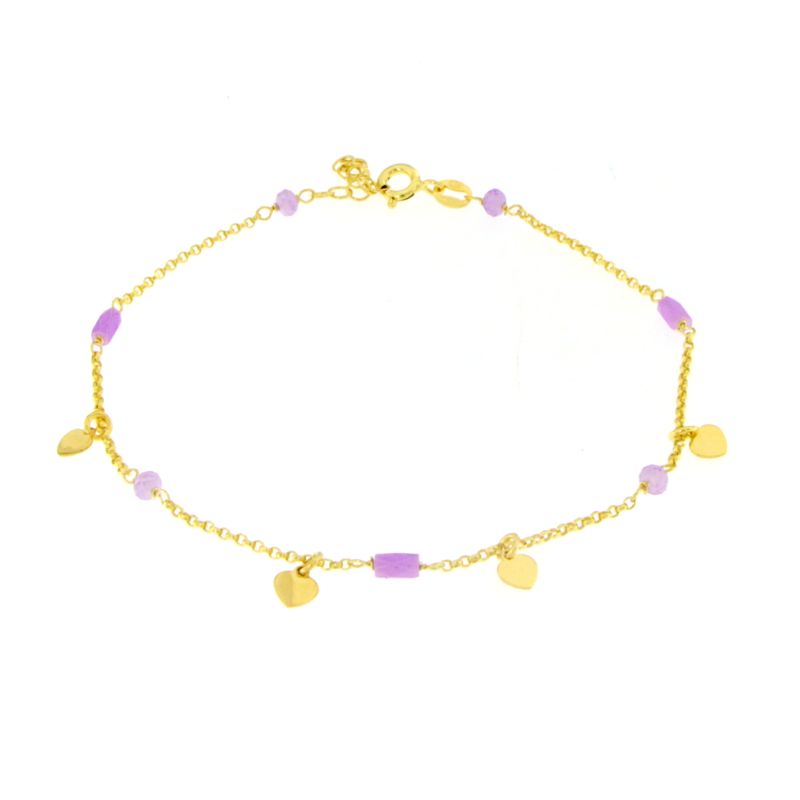 Cavigliera Cristalli Ametista E Cuori - Cavigliera Donna Oro Placcato 18K