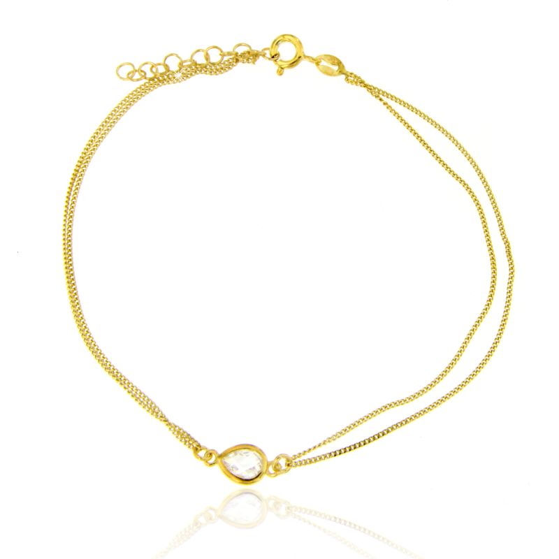 Cavigliera Doppio Filo Con Zircone Goccia - Cavigliera Donna Oro Placcato 18K