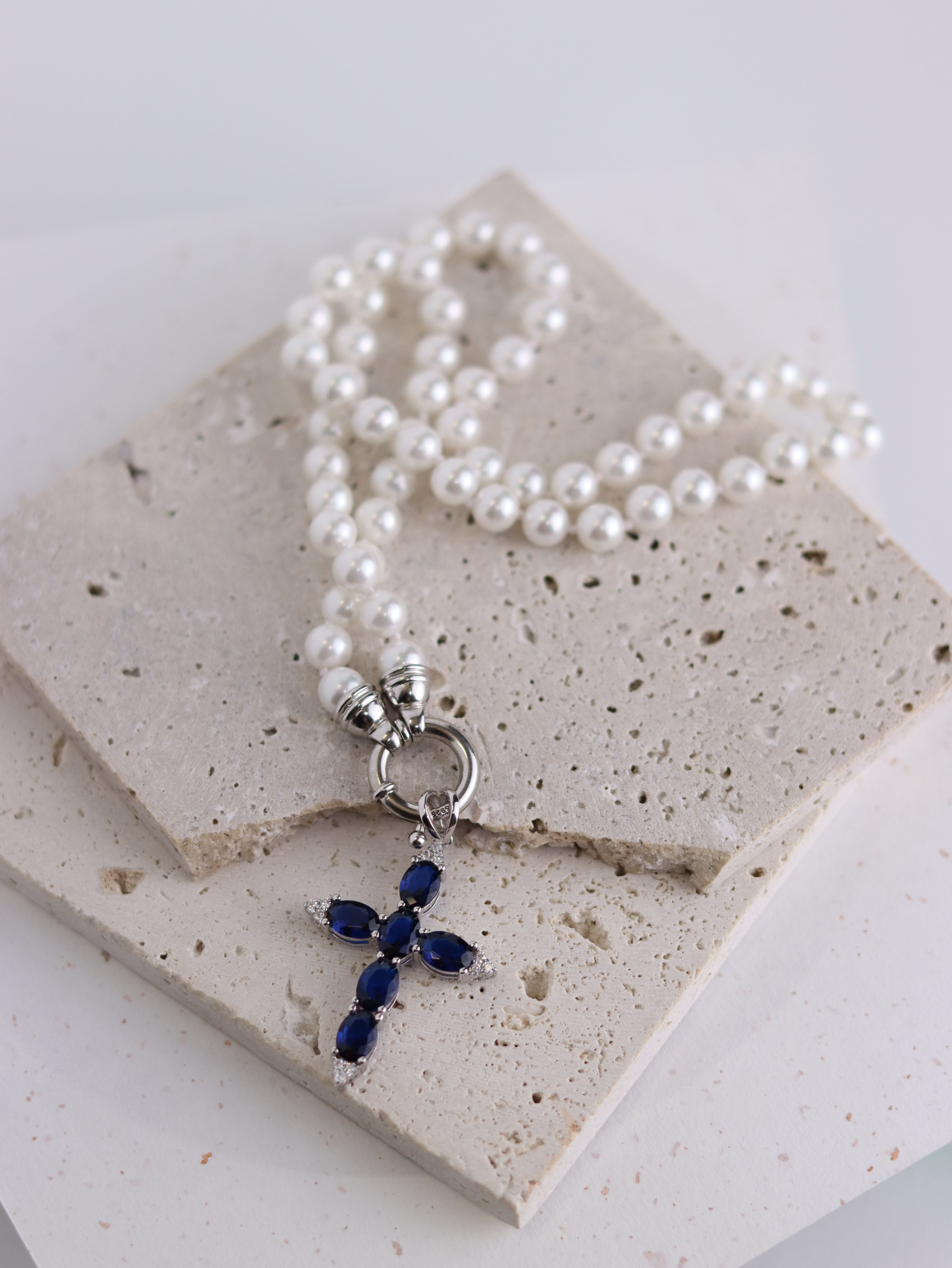 Collana Perle e croce Giorgia - Collanina Donna Argento 925