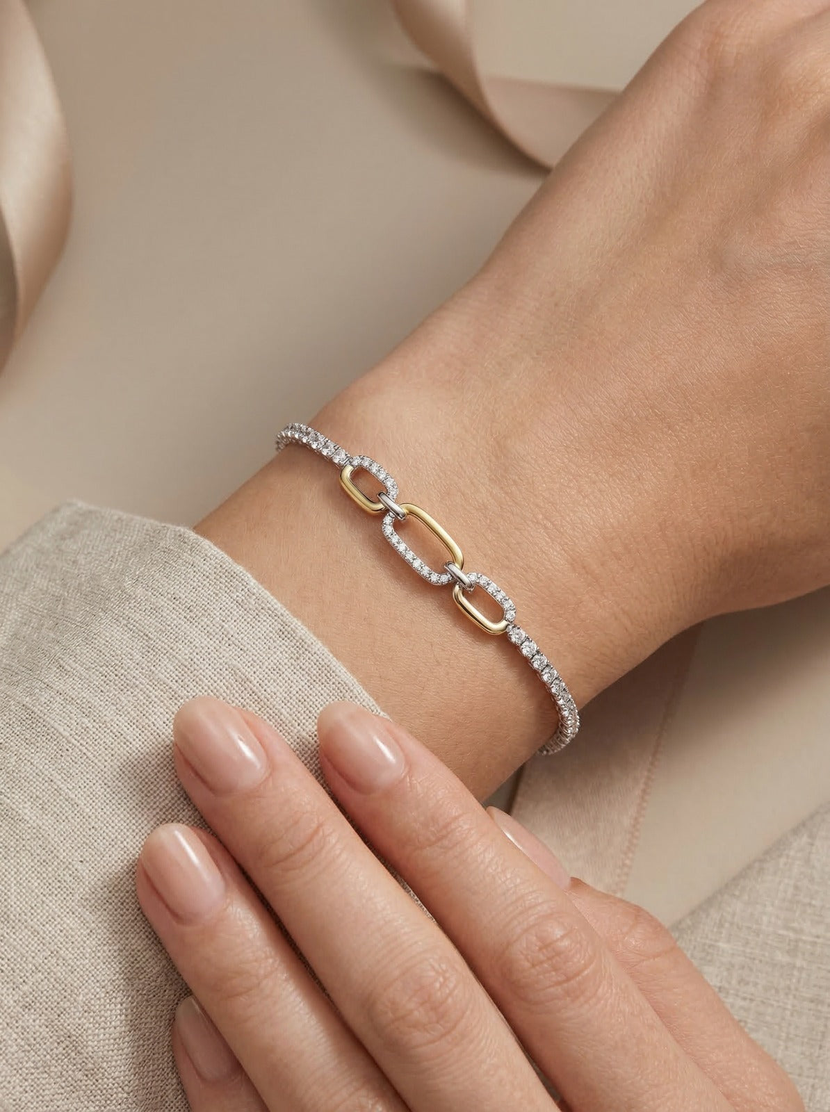 Braccialetto Tennis Zirevyn- Bracciale Bicolor Donna Argento 925