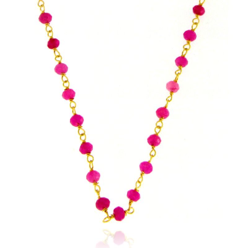 Collana Perline Cristalli Fucsia - Collanina Donna Argento 925 Oro Placcato 18K